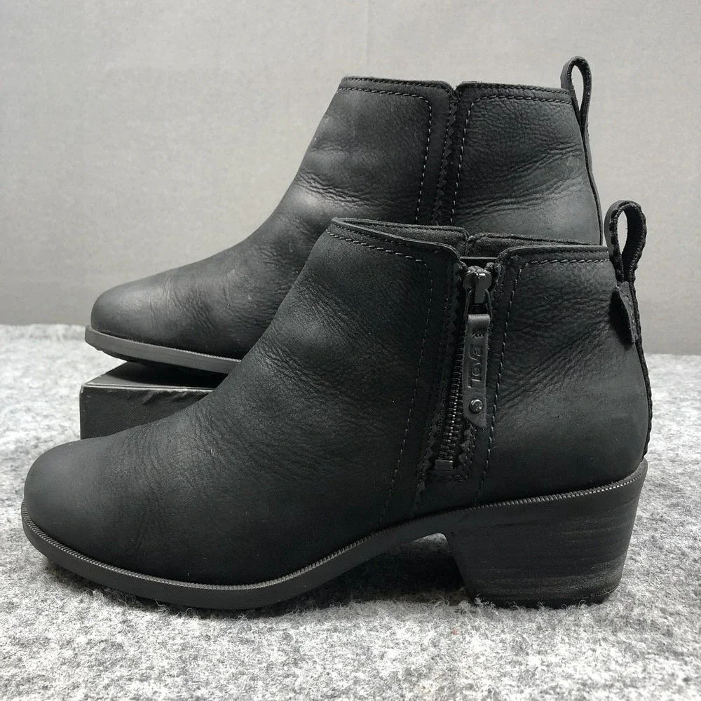 Teva Anaya Booties Womens 11 Black Leather Zip Block Heel Comfort 11201